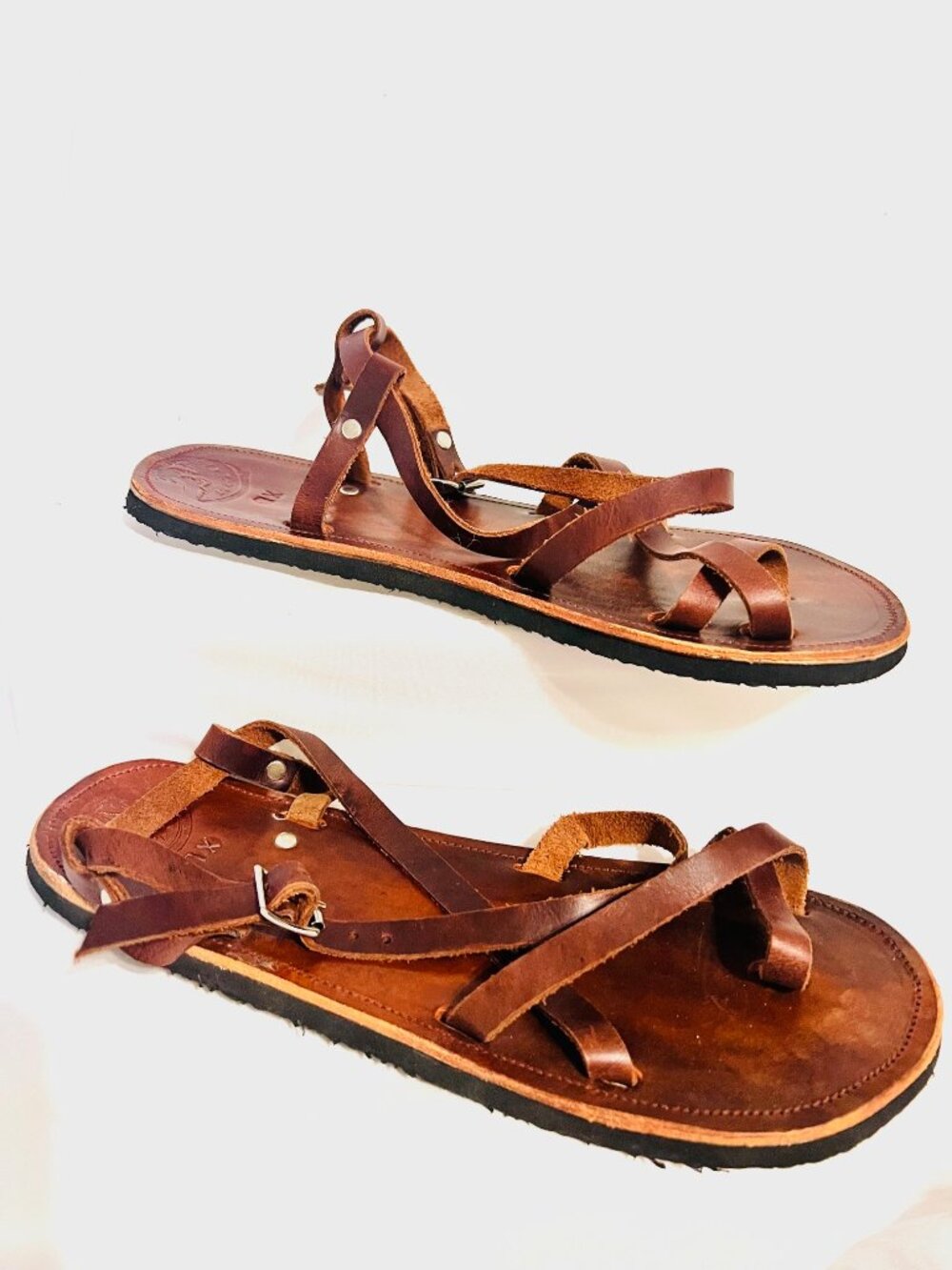 Playeras- Puerto Rico Leather Women's Toe/Ankle Buckle Sandals-Brown-XL (9-10)